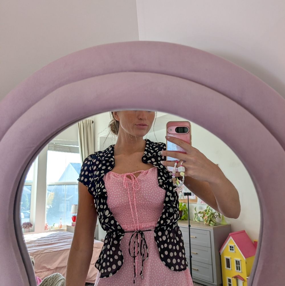 Polka Dot Ruffle Blouse - Black and White Size XS
